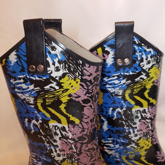 Nomad Yippy Rubber Boots Multicolor Pointed Toe Womens Size 10 Cowboy Rain Boots - Picture 8 of 16